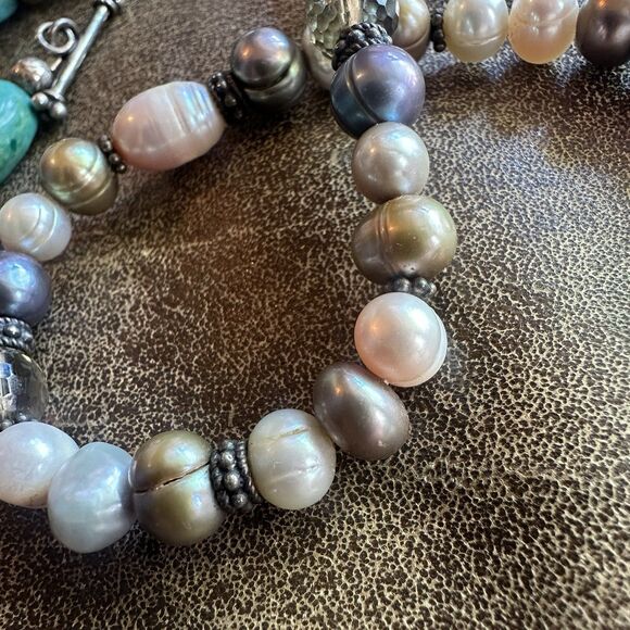 Andrea 925 Sterling Silver Baroque Freshwater Pearl Necklace Multicolor 19” - Picture 5 of 6